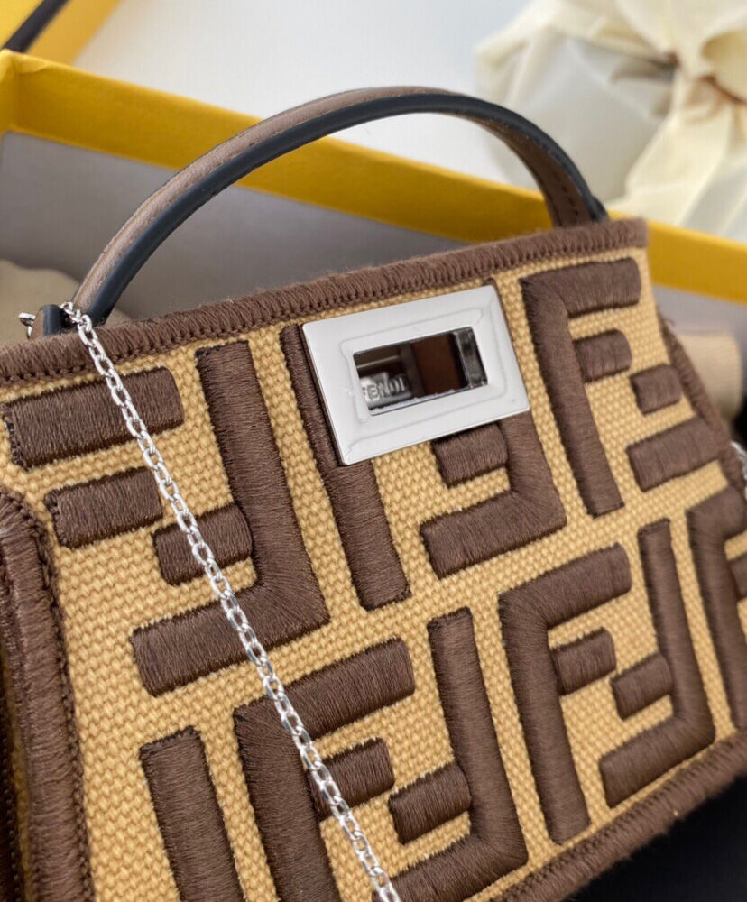 Fendi Nano Peekaboo Charm Bag 7AR993 Brown